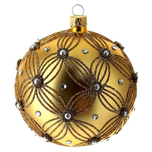 Christmas bauble in gold blown glass with decorations in relief 100mm 1
