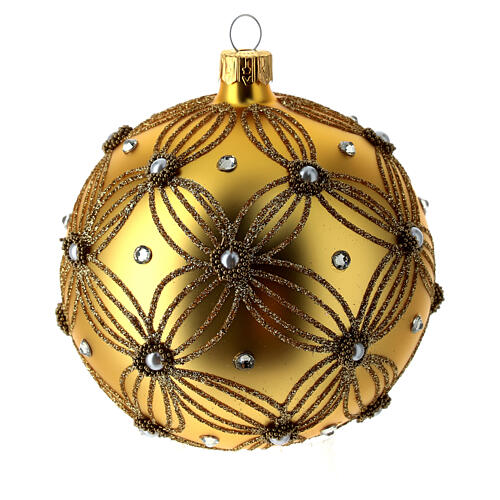 Christmas bauble in gold blown glass with decorations in relief 100mm 2