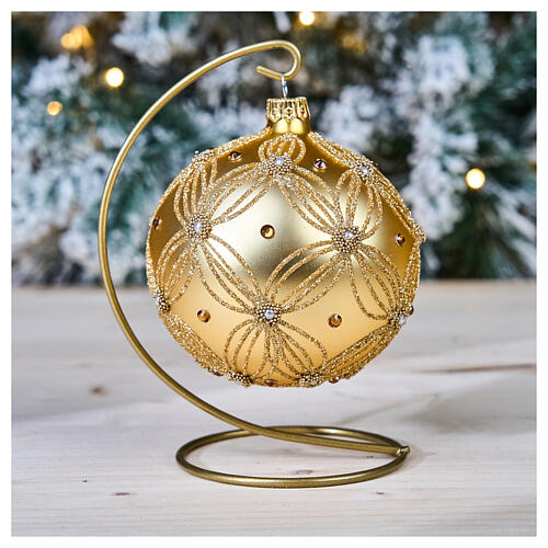 Christmas bauble in gold blown glass with decorations in relief 100mm 2