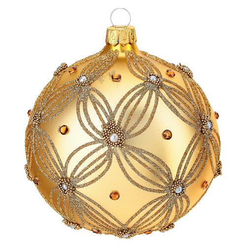 Christmas bauble in gold blown glass with decorations in relief 100mm 3