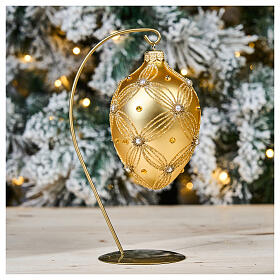 Palla Albero Natale ovale oro decoro in rilievo 130 mm