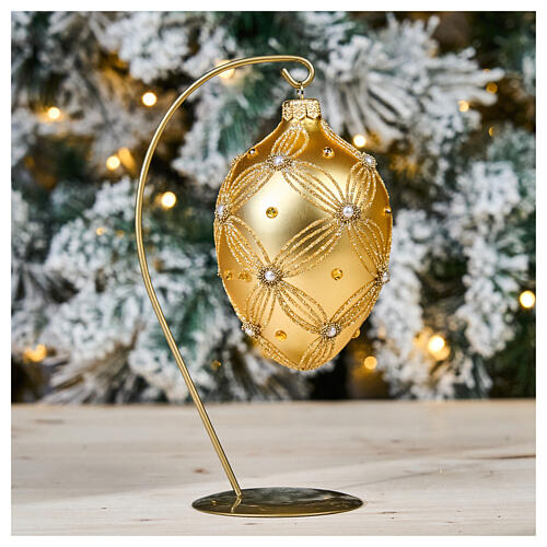 Palla Albero Natale ovale oro decoro in rilievo 130 mm 2