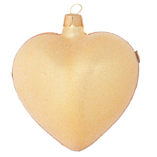 Heart Shaped Christmas bauble in gold blown glass with decorations in relief 100mm 2