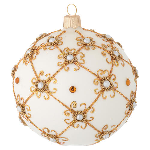 Christmas bauble in blown glass, ivory and gold 100mm 1