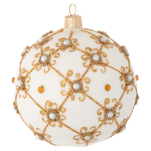 Christmas bauble in blown glass, ivory and gold 100mm 2