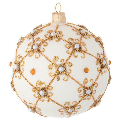 Pallina vetro soffiato avorio e oro 100 mm 2