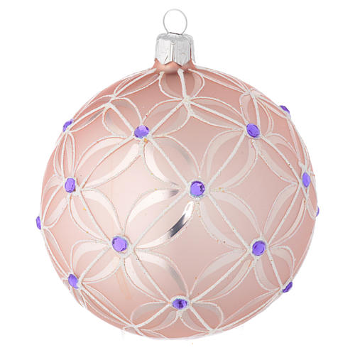 Christmas bauble in blown glass, pink and violet 100mm 1