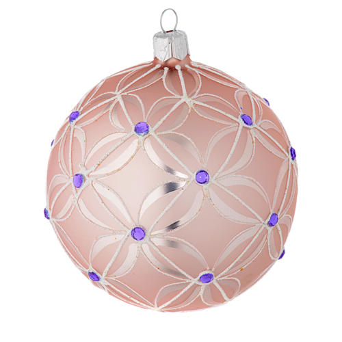 Bola de Navidad de vidrio soplado color rosado y viola 100 mm 2