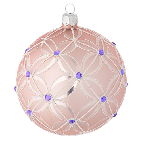 Bola Natal vidro soprado cor-de-rosa e roxo 100 mm 1