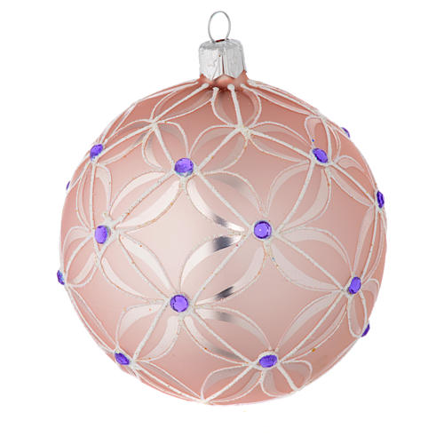 Christmas bauble in blown glass, pink and violet 100mm 2