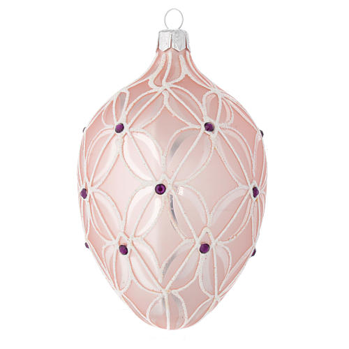 Oval Christmas bauble in pink and violet blown glass 130mm 1