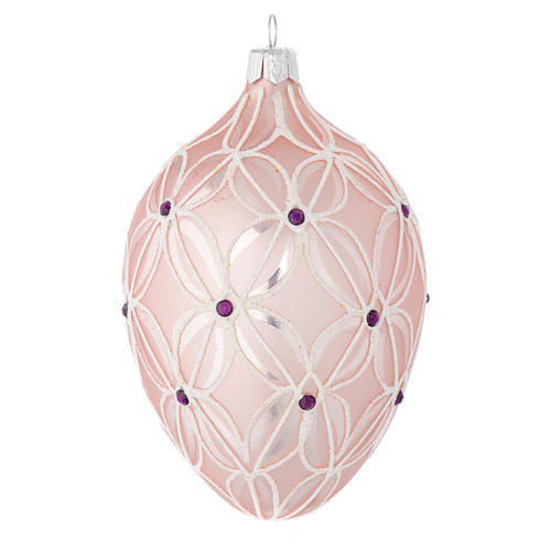 Oval Christmas bauble in pink and violet blown glass 130mm 2