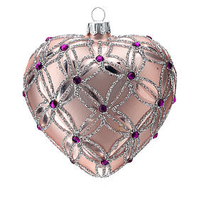 Coração árvore Natal vidro soprado cor-de-rosa e roxo 100 mm