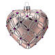 Heart Shaped Christmas bauble in blown glass with pink and violet decorations 100mm s1
