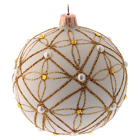 Christmas bauble in ivory blown glass, red and gold decoration 100mm