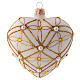 Heart Shaped Christmas bauble in ivory glass with red and gold decorations 100mm s1