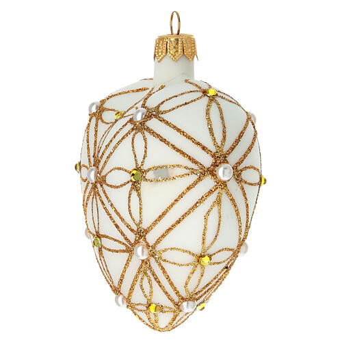Adorno Natal coração vidro soprado cor de marfim decoração ouro e vermelho 100 mm 3