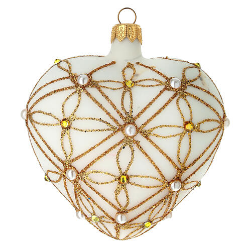 Adorno Natal coração vidro soprado cor de marfim decoração ouro e vermelho 100 mm 4