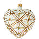 Heart Shaped Christmas bauble in ivory glass with red and gold decorations 100mm s1
