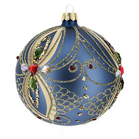 Christmas bauble in blue and gold blown glass 100mm