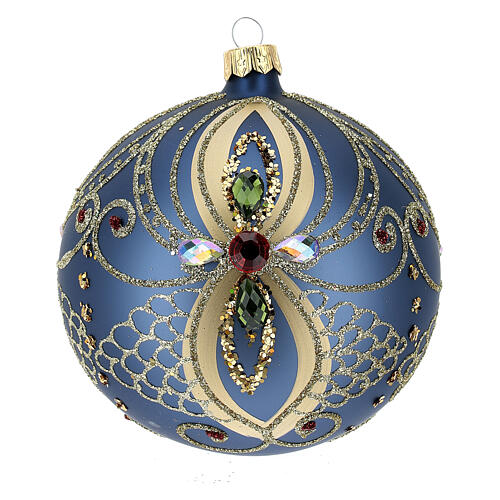 Christmas bauble in blue and gold blown glass 100mm 1