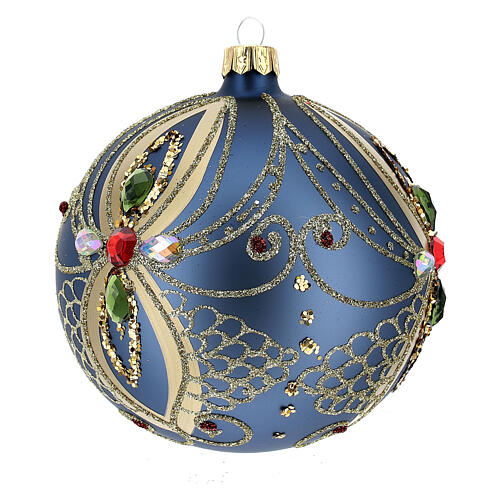 Christmas bauble in blue and gold blown glass 100mm 2