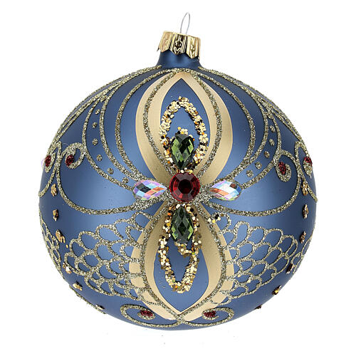 Christmas bauble in blue and gold blown glass 100mm 3