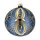 Christmas bauble in blue and gold blown glass 100mm s1