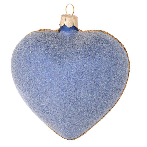 Heart Shaped Christmas bauble in blue glass with gold decorations 100mm 2