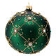 Weihnachtskugel aus mundgeblasenem Glas Grundton Grün mit goldenen Verzierungen 100 mm s3