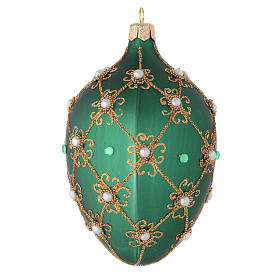 Boule oeuf pour sapin Noël vert et or 130 mm