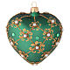 Heart Shaped Christmas bauble in green glass with gold decorations 100mm s1