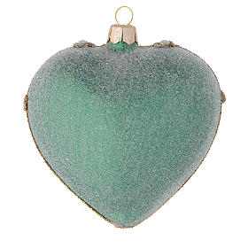 Heart Shaped Christmas bauble in green glass with gold decorations 100mm