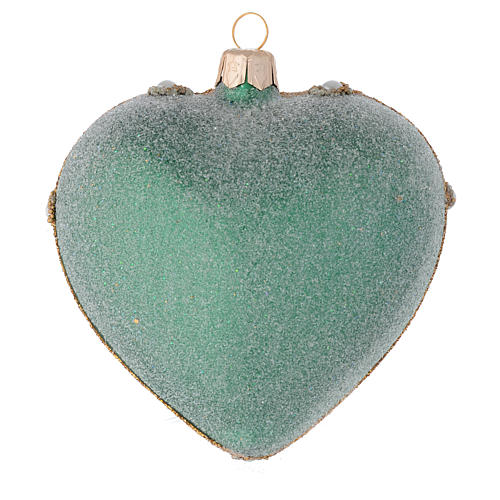Heart Shaped Christmas bauble in green glass with gold decorations 100mm 2
