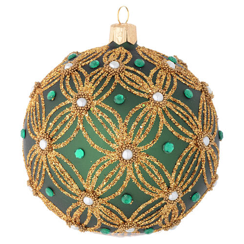 Christmas bauble in green blown glass with gold decoration 100mm 2