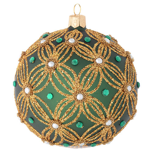 Bola navidad vidrio soplado verde decoraciones oro 100 mm 2