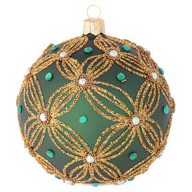Pallina vetro soffiato verde decoro oro 100 mm