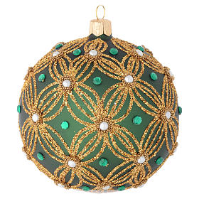 Pallina vetro soffiato verde decoro oro 100 mm