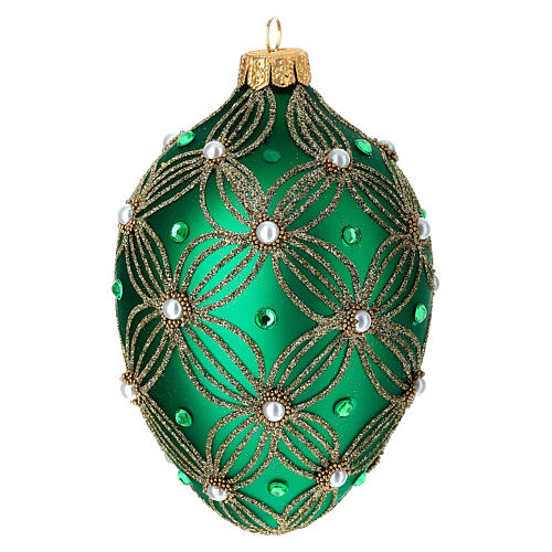Palla uovo vetro soffiato verde decoro oro 130 mm 3