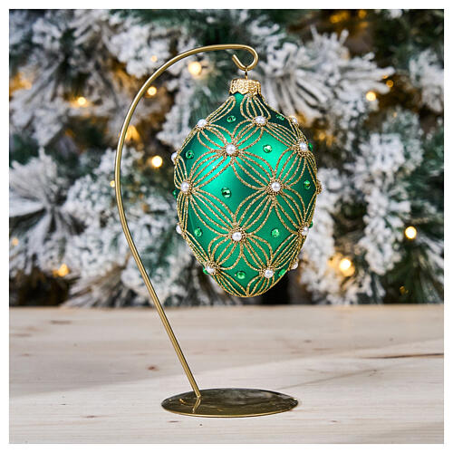 Enfeite ovo vidro soprado verde decoração ouro 130 mm 2