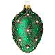 Oval Christmas bauble in green blown glass with gold decoration 130mm s1