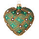 Heart Shaped Christmas bauble in green blown glass with gold decorations 100mm s1