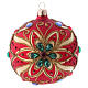 Christmas bauble in red blown glass with green flower 100mm s1