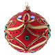 Christmas bauble in red blown glass with green flower 100mm s2