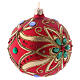 Christmas bauble in red blown glass with green flower 100mm s3
