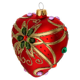 Bola de Navidad corazón rojo y decoración floral verde 100 mm