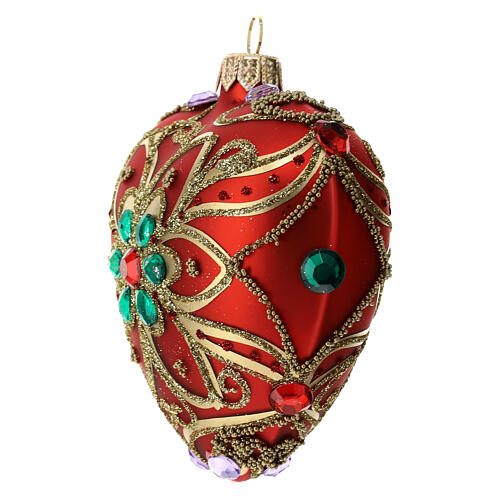 Bola de Navidad corazón rojo y decoración floral verde 100 mm 2