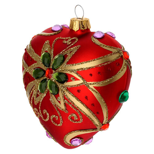 Bola de Navidad corazón rojo y decoración floral verde 100 mm 2