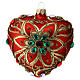 Heart Shaped Christmas bauble in red blown glass with green flower 100mm s3