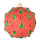 Christmas bauble in red blown glass with green stones 100mm s1